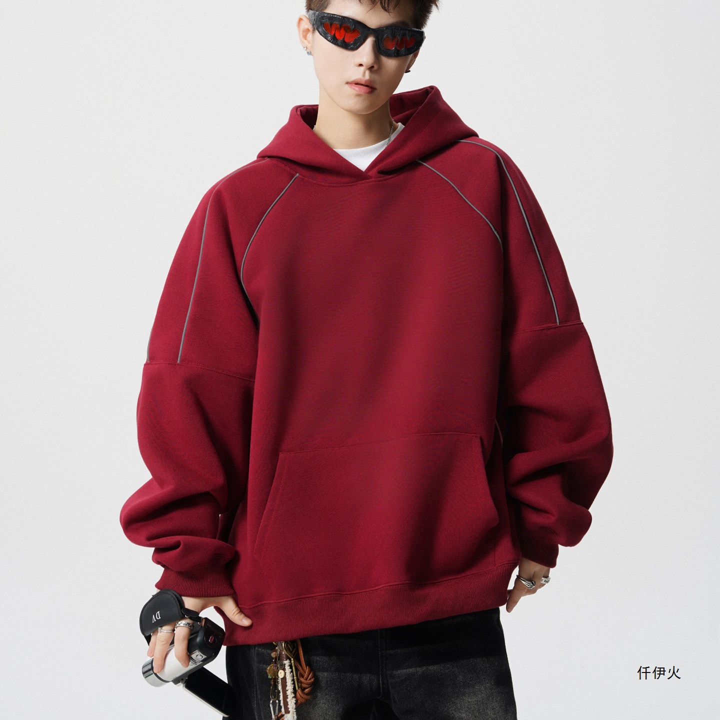 rsize oversized hooded sweatshirt jacket 2026 trendy gray loose-fit men's ove top casual cardigan new style