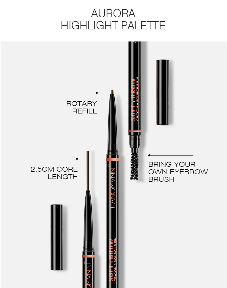 Langmanni dual-head rotatable eyebrow pencil, 1.5mm fine wild eyebrow pencil with eyebrow brush for easy coloring undefined