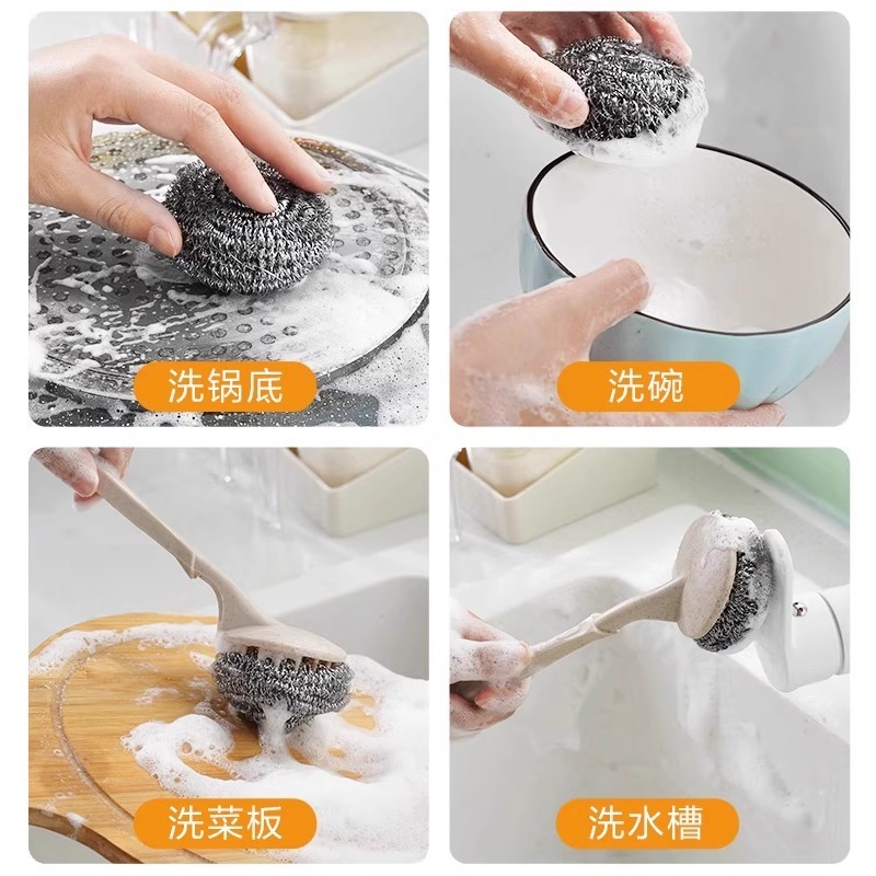 業務用大型ステンレスワイヤーボール、糸が抜けないステンレスワイヤーボール、家庭用キッチンポットブラシ、ハンドル付き食器洗いクリーニングボール|undefined