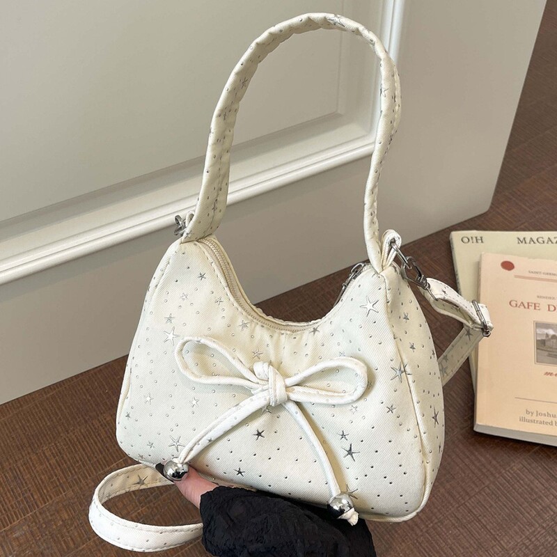 Star Print Bowknot Handbag for Women, Sweet Girly Style Crossbody Bag, Mini Square Bag, Photo Prop, in Stock