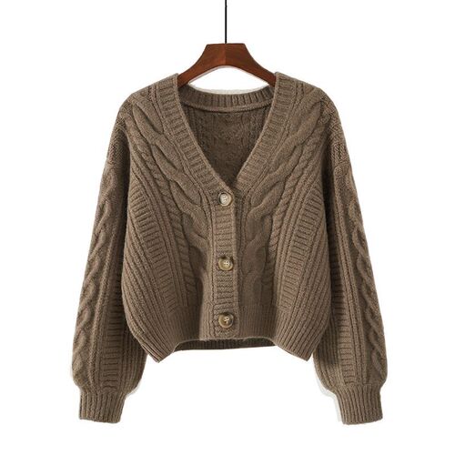Spring Korean-style stylish women's retro top loose outerwear V-neck short knit sweater coat trendy