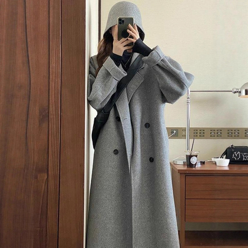 Korean Style Mid-Length Woolen Coat for Women 2025 Autumn and Winter New Style Petite Gray Double-Sided Cashmere Woolen Coat Korean Style Mid-Length Woolen Coat for Women 2025 Autumn and Winter New Style Petite Gray Double-Sided Cashmere Woolen Coat