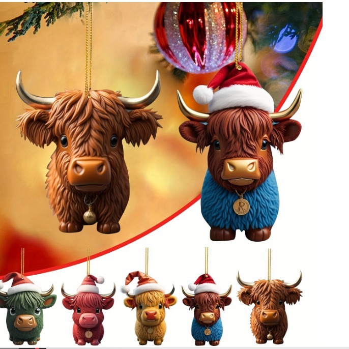 Cute vaca de Navidad automóvil acrílico colgante decoración del árbol de Navidad colgante decoración del hogar image 1