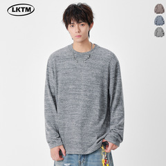 LKTM男装 新款280g花纱慵懒风长袖T恤男潮牌基础百搭宽松休闲上衣