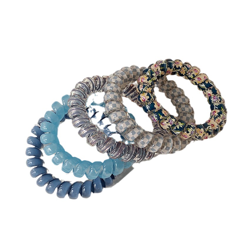 Serie de colores Línea telefónica Anillo para el cabello Tocado para mujer Lazo para el cabello elástico y duradero Cuerda de goma Banda para el cabello Cuerda para atar el cabello simple_voghion.com