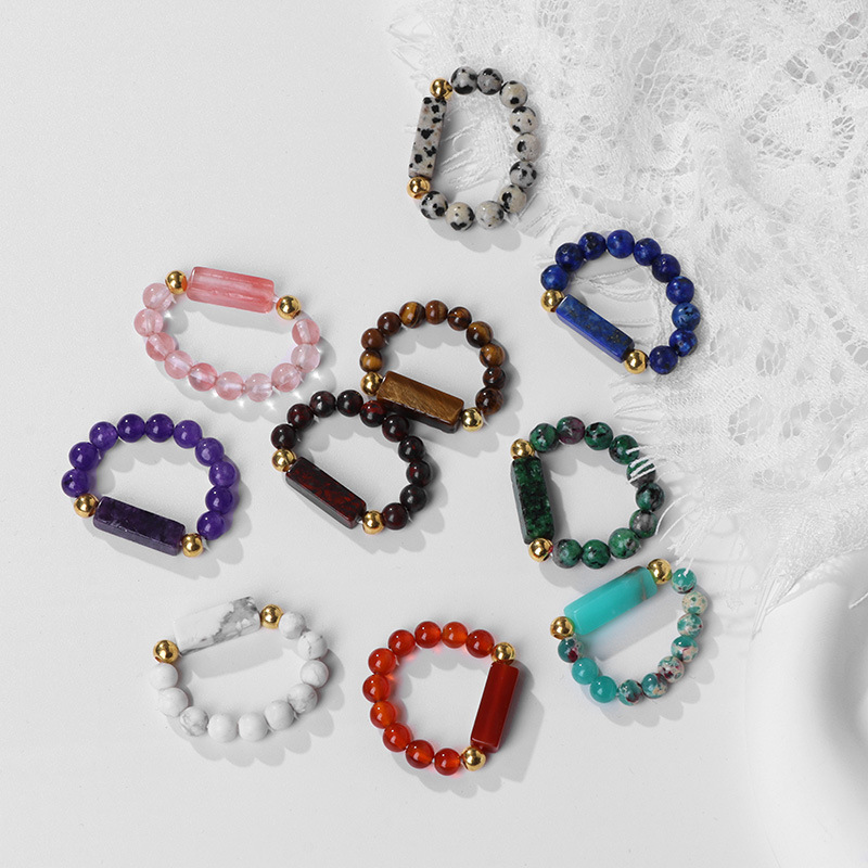 natural stone Material Ethnic Style Round Natural Stone Beaded Rings 1 Piece