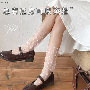 Lace socks for women Dongdaemun spring and summer thin French style small love mesh mid-calf socks pile socks Zhuji socks for women