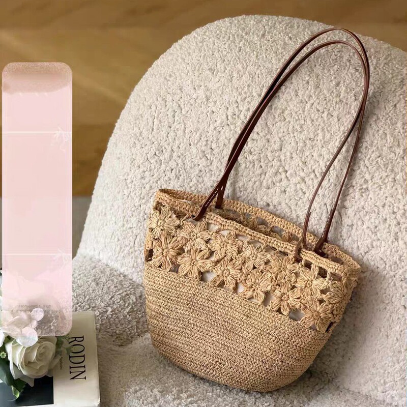 Straw Woven Bag, Hollow Woven Bag, Women's Holiday Style Underarm Bag, 2026 New Bucket Bag, Versatile Shoulder Beach Bag