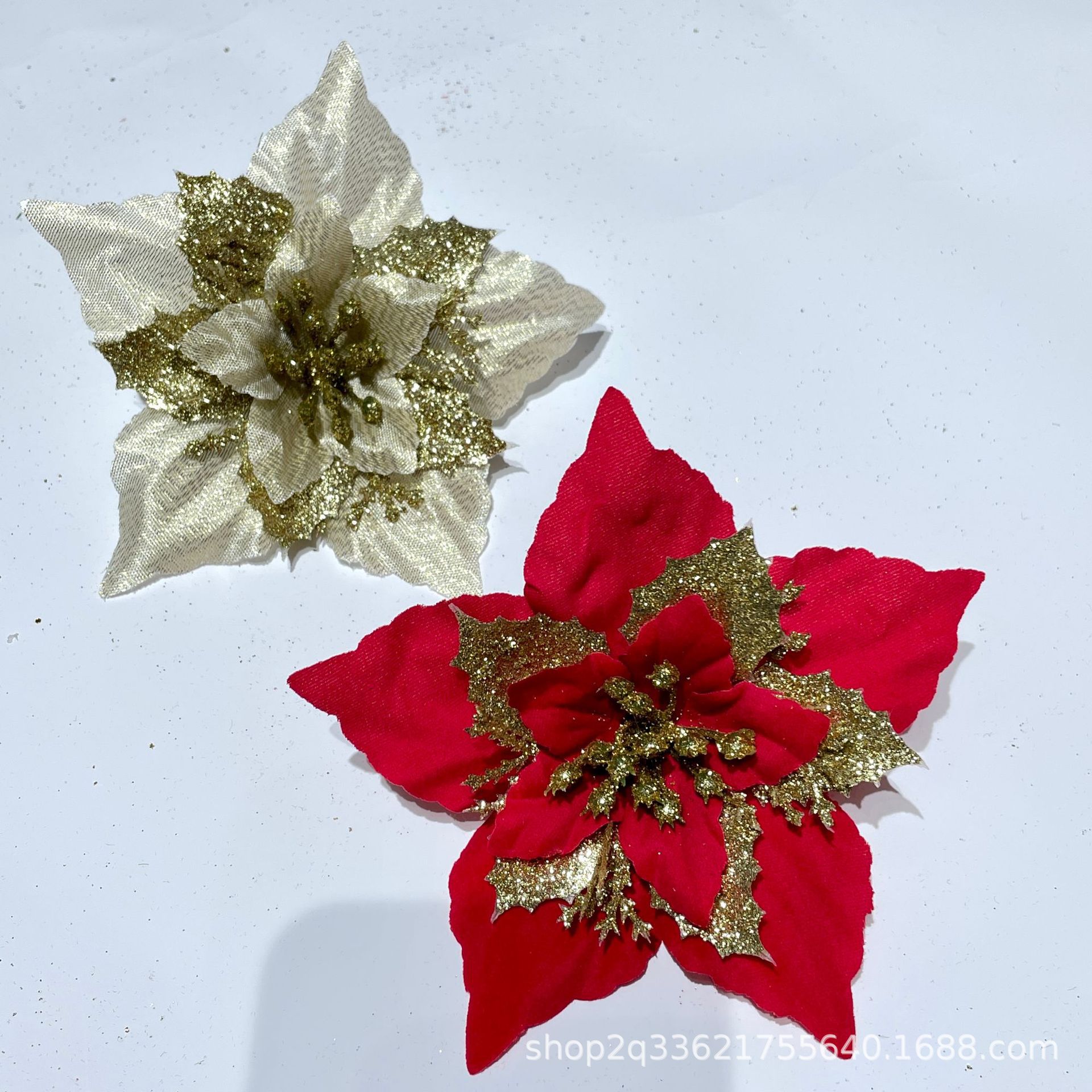 Fábrica directa al por mayor flor de Navidad 9cm tela de terciopelo rojo oro rosa ramo de plástico decoración de Navidad