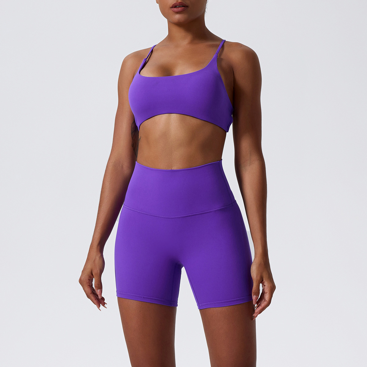 Conjunto de Yoga, Shorts de Cintura Alta con Efecto Levanta Glúteos, Sensación Desnuda, Ropa Interior Deportiva sin Espalda, Pantalones Deportivos de Alta Elasticidad y Transpirables image 11