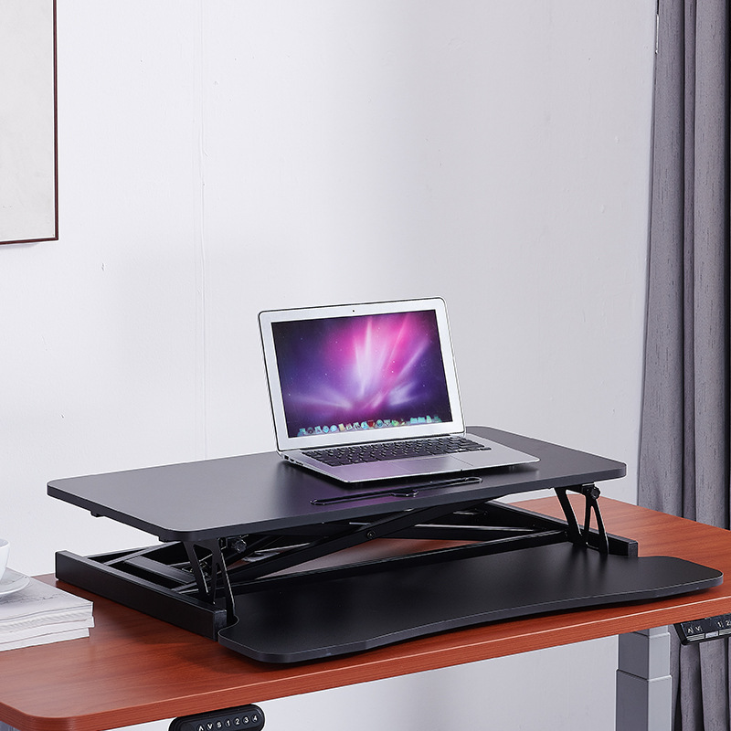 Double-Layer Stable Table, Computer Desk, Ergonomic Handle, Foldable Standing Adjustable Desk, Multifunctional Office Desk