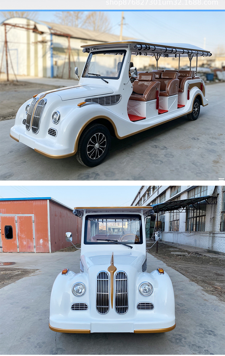11-seater electric vintage car for scenic area hotel reception, shuttle service, real estate viewing, retro-style four-wheel sightseeing vehicle