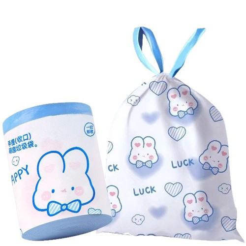 Pull-string printed cartoon cute household kitchen hand-held thickened enlarged automatic seal plastic bag