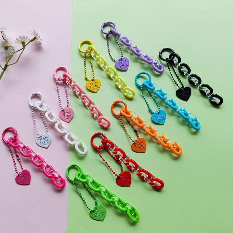 New Handmade Jelly-Colored Acrylic Heart Keychain DIY Phone Case Pendant Bag Keychain Hanging Chain
