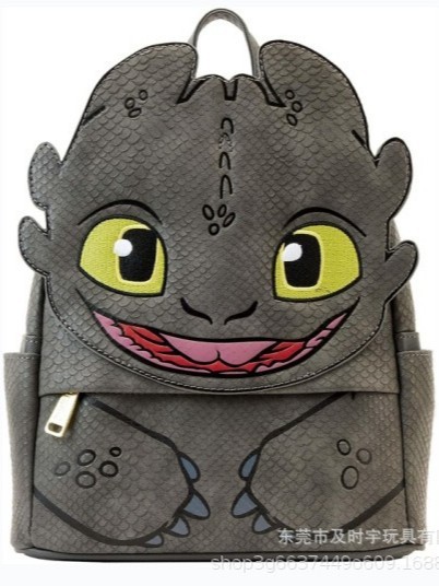 ヒックとドラゴンの歯のないスクールバッグ - パーソナライズされたファッショナブルなブラック フライング ドラゴン ユニセックス カジュアル 漫画 バックパック|undefined