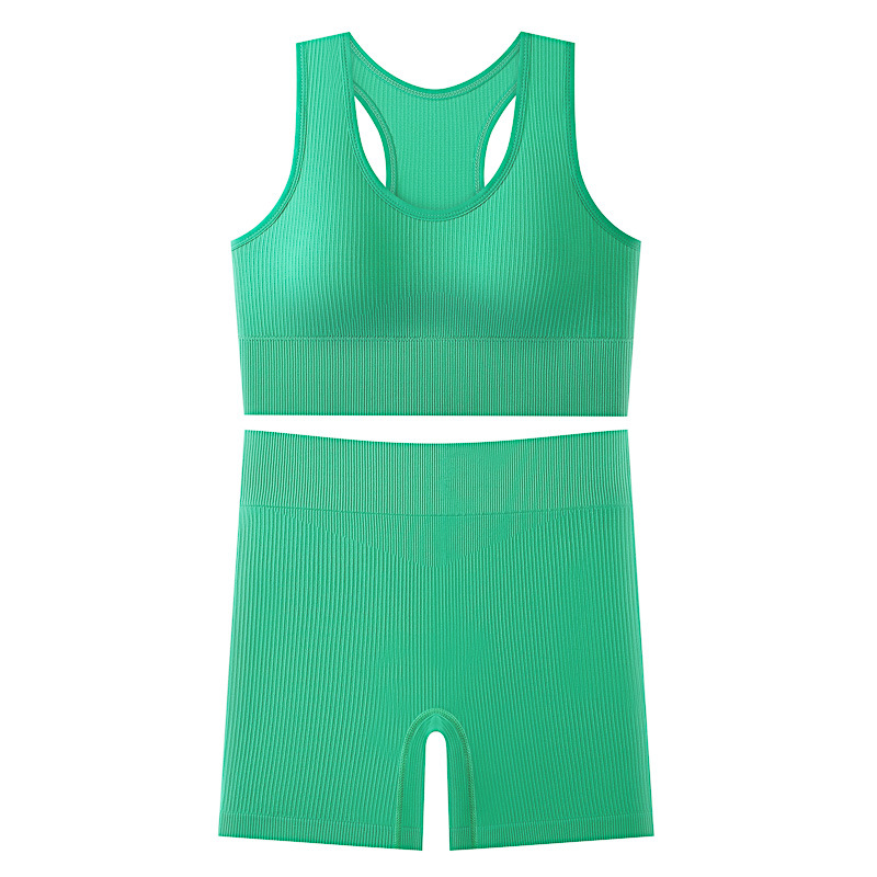 Traje deportivo sin costuras para correr fitness yoga hermoso sujetador trasero estilo delgado chaleco deportivo a prueba de golpes pantalones cortos deportivos comercio exterior