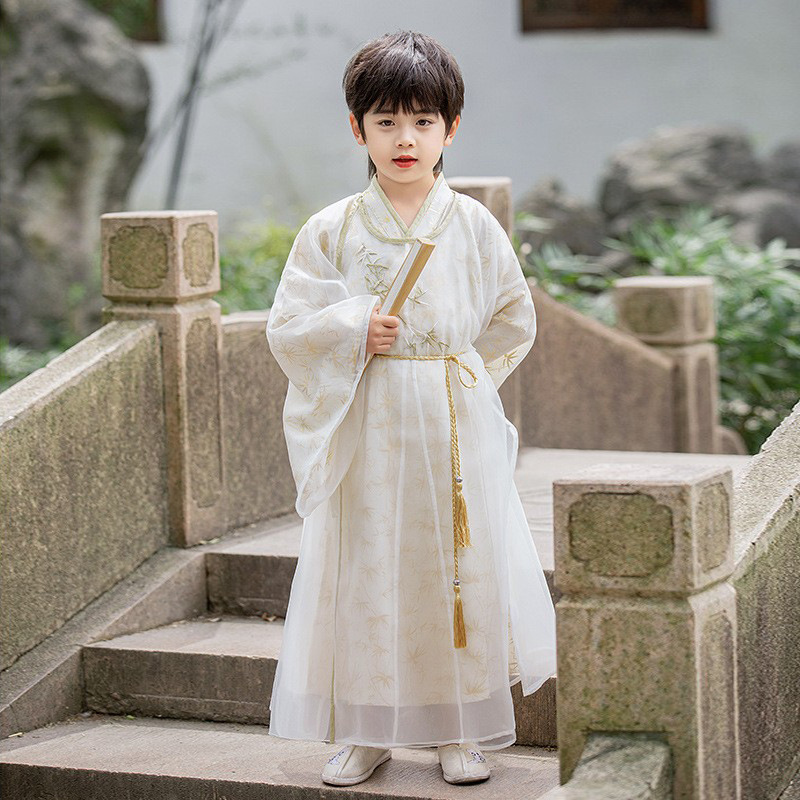 Boys' Han Dynasty Tang Dynasty Costumes, Boys' Baby Tang Suits, Kidsren's Costumes, Round Neck Robes, Scholar Poet Suits