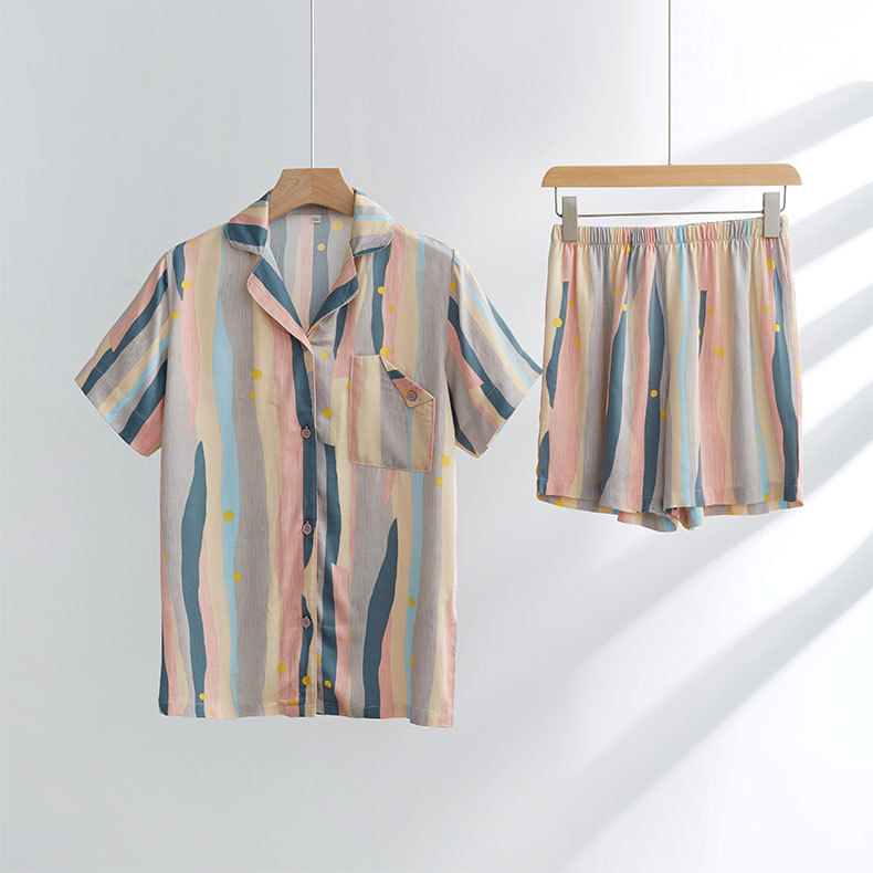 공 새틴 1041 여성용 쇼트 핑크 유화 스트라이프