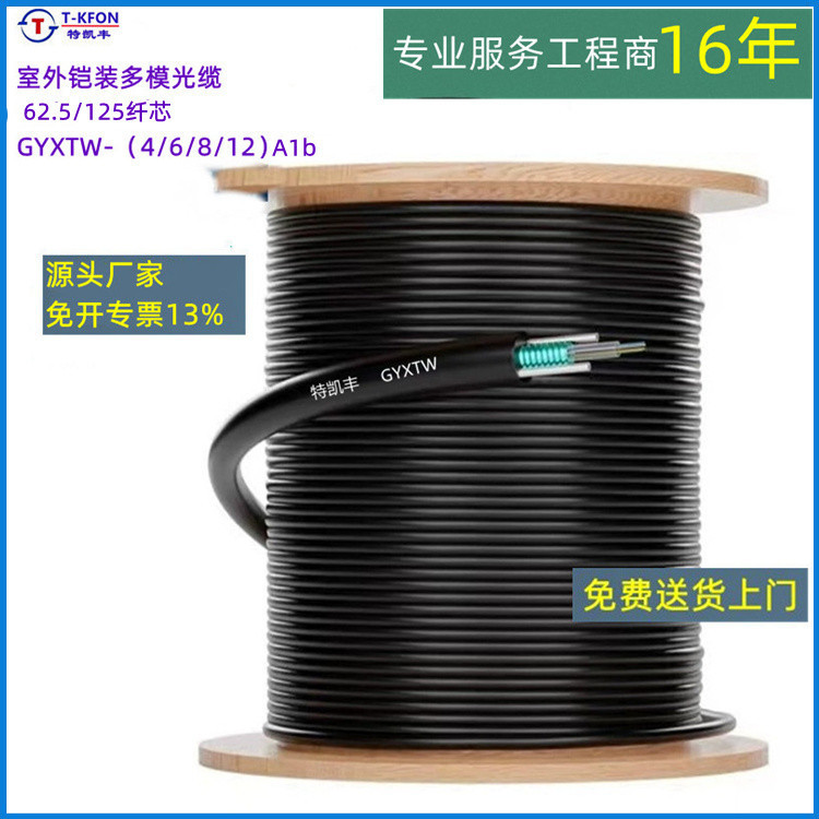 Telecom-Grade Outdoor Four-Core Multi-Mode 62.5/125 Optical Cable 4/6/8/12 Core Om1 Armored Gyxtw-4A1 Fiber Optic Cable
