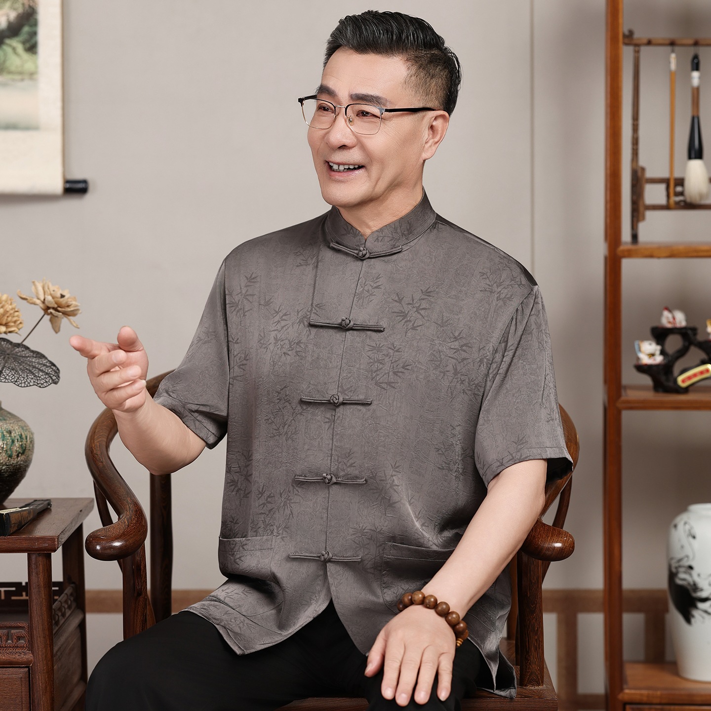 跨境 可代发新中式唐装男中老年爸爸夏装套装中国风爷爷夏季衣服