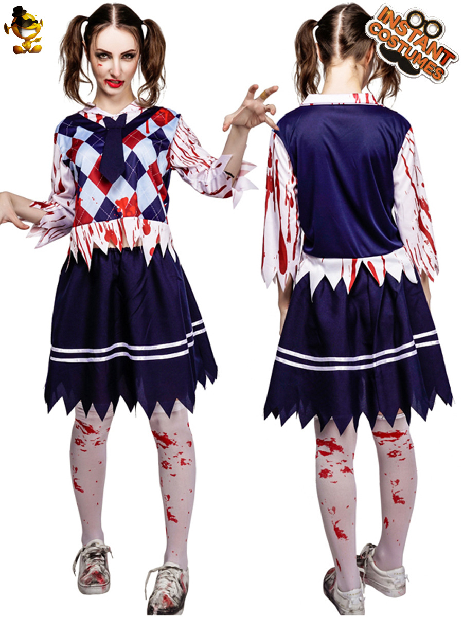 Halloween horror sangrienta Zombie adulto estudiante mancha de sangre a cuadros ropa Cosplay etapa rendimiento image 1