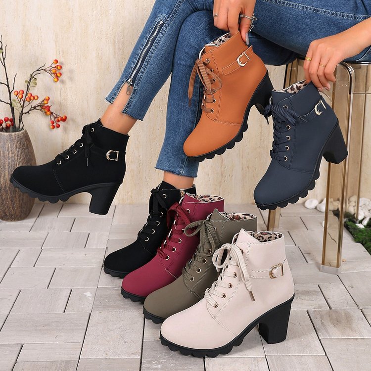 Martin Boots for Women 2025 New Cross-Border European and American Style Combat Boots Round Toe Chunky Heel Side Zipper Short Boots