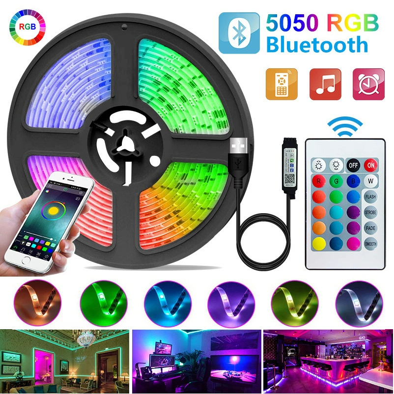 5В LED-лента 5050 RGB водонепроницаемая, цветная, USB, 24-кнопочный пульт Yinle, Bluetooth, фоновая подсветка для ТВ
