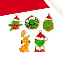 圣诞怪杰绿毛怪格林奇diy滴油合金跨境配饰钥匙扣项链手链吊坠