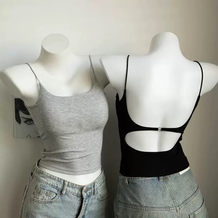 Summer Hollow-Out Backless Design Spicy Girl Camisole with Chest Pads, Comfortable Versatile Underwear Tank Top with Large U-Back