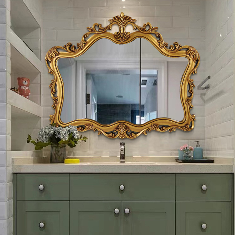 New carved bathroom mirror European retro American bathroom mirror hotel wall-mounted decorative mirror dressing room bathroom mirror
