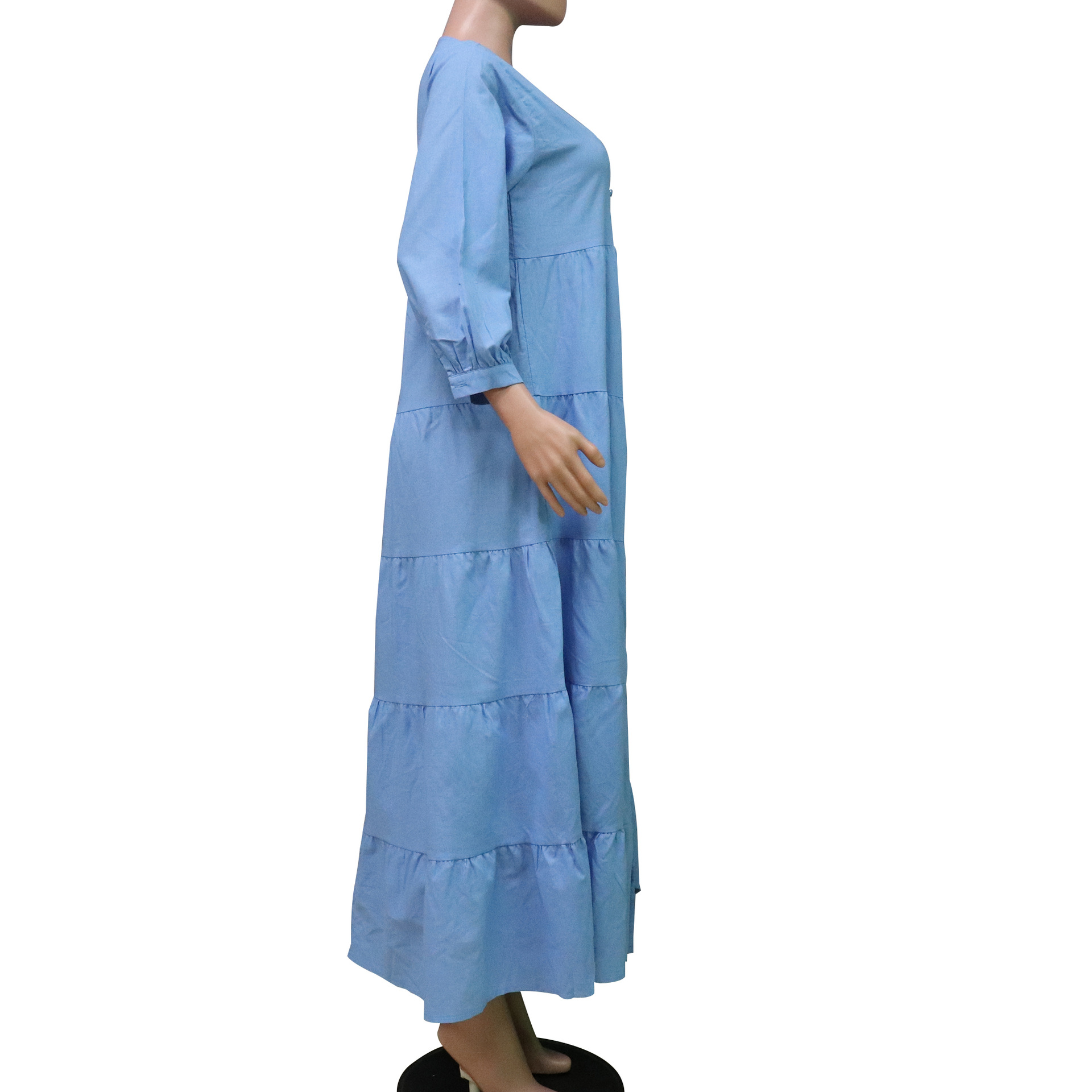 Böhmisches V-ausschnitt Langarm Kleid Aus Baumwolle Und Leinen_voghion.com