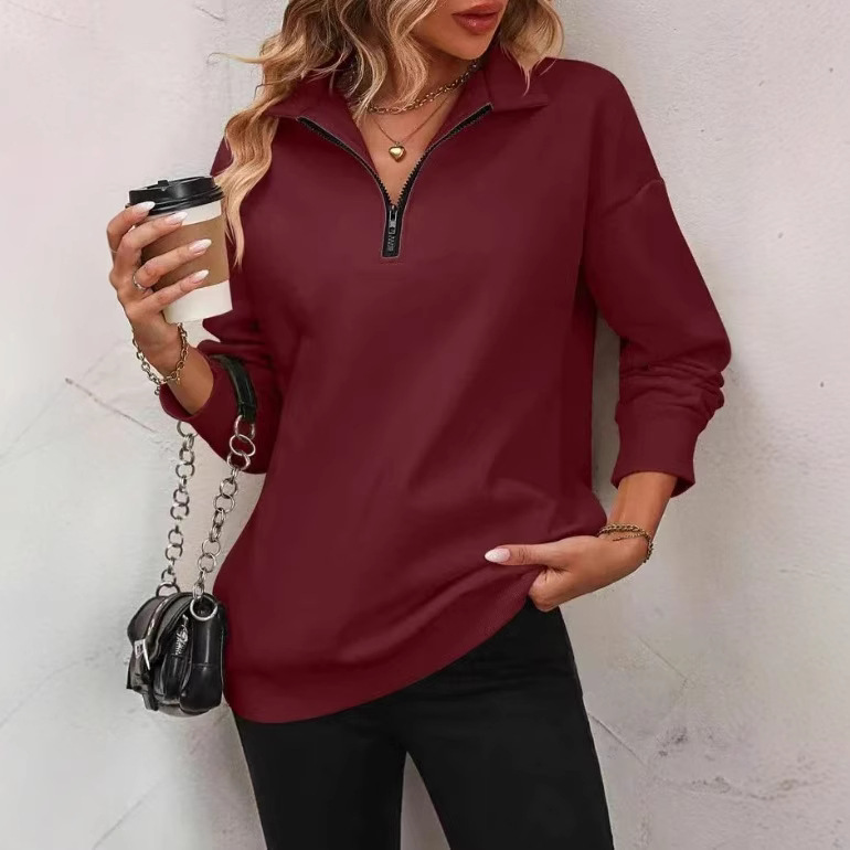 2026 Foreign Trade Women's Half-Zip Long Sleeve Sweatshirt Fashion Pullover Hoodie For Women_ecoleips.com