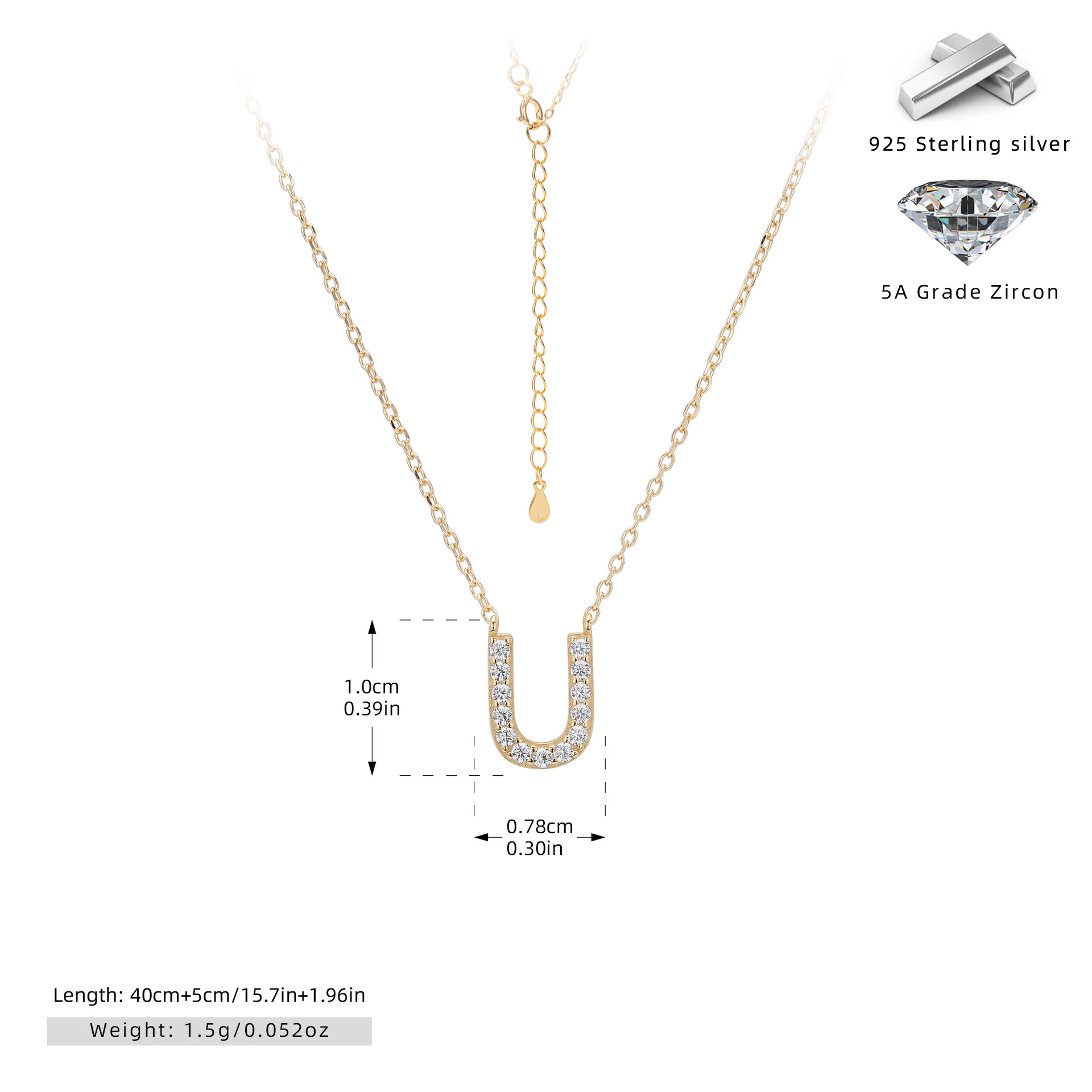 925 Silver Gold Plated-U