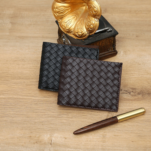 New  men's braided short wallet coin purse card holder gift wallet comfortable texture multi-card slot wallet