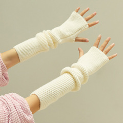 カシミヤの長い半分の指の手袋の冬の純色の女性の腕のカバーの袖の偽の袖の秋の冬の厚い保温と防寒