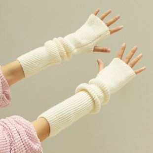 Cashmere Long Half Finger Gloves Winter Solid Color Women's Arm Sleeves Sleeves Fake Sleeves Autumn and Winter Thickened Warm Cold-proof