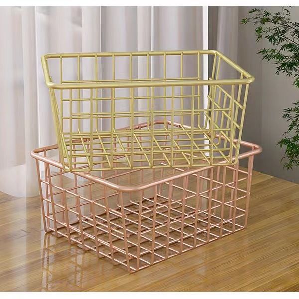ins canasta de almacenamiento de hierro forjado, cosméticos, bocadillos, artículos de cocina, malla de almacenamiento de escritorio, canasta de almacenamiento simple, gran capacidad