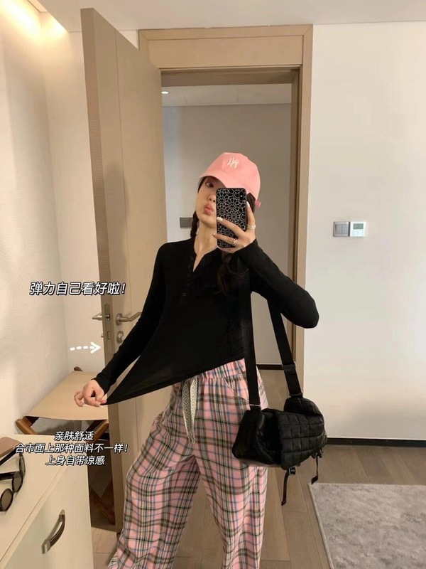 DoubleDV领织带复古撞色运动球衣长袖T恤女美式辣妹修身显瘦上衣|undefined