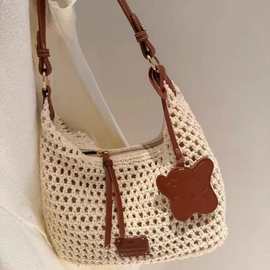 南枫新品沙滩编织托特包2025新款女慵懒风休闲时刻单肩斜挎包