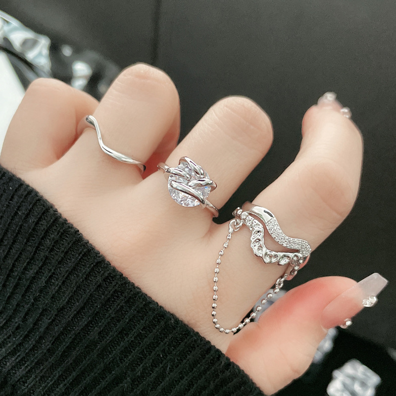 小眾設計鏈條流蘇鋯石開口戒指女輕奢精緻時尚個ins冷淡風指環潮