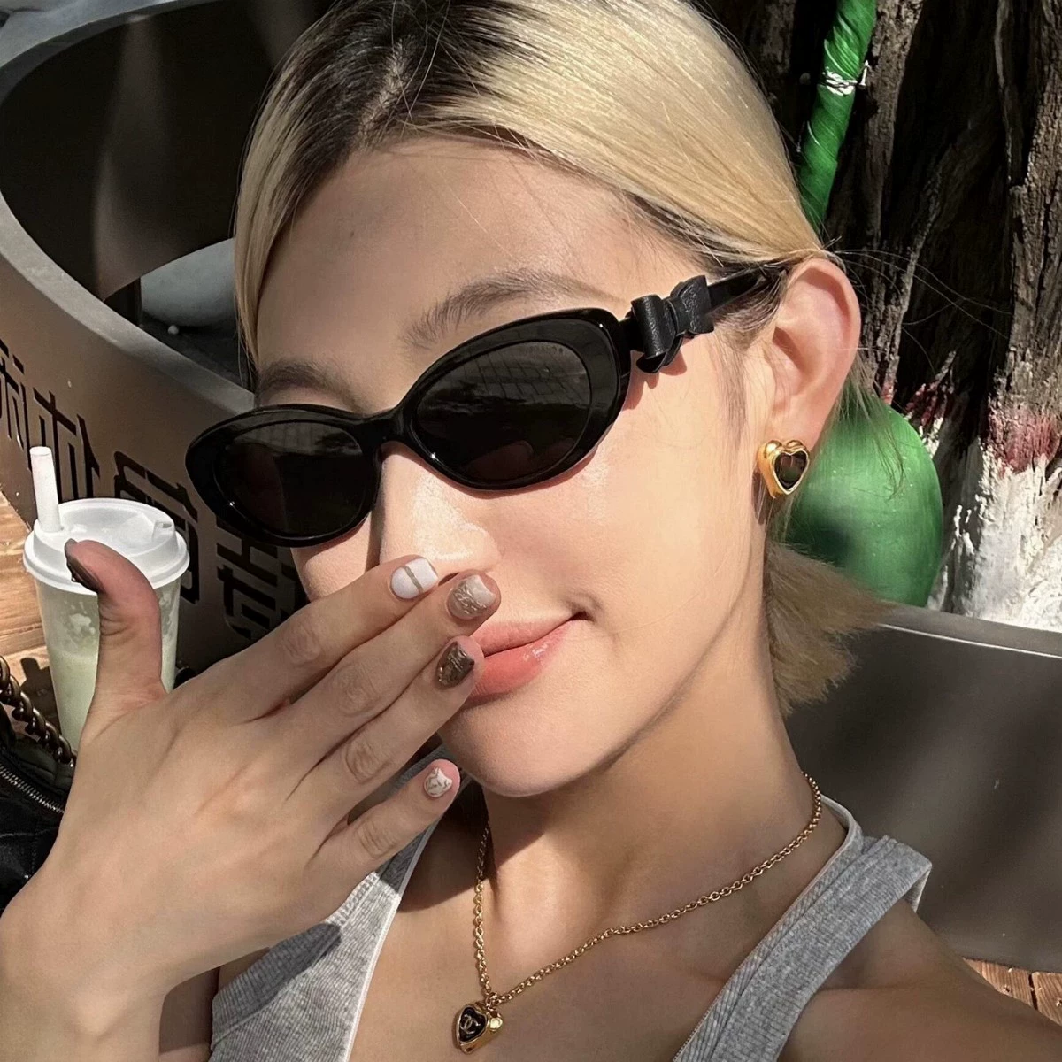 Солнцезащитные очки, очки солнечные с бантом, стиль Chanel, котячий глаз, стиль высокого качества
