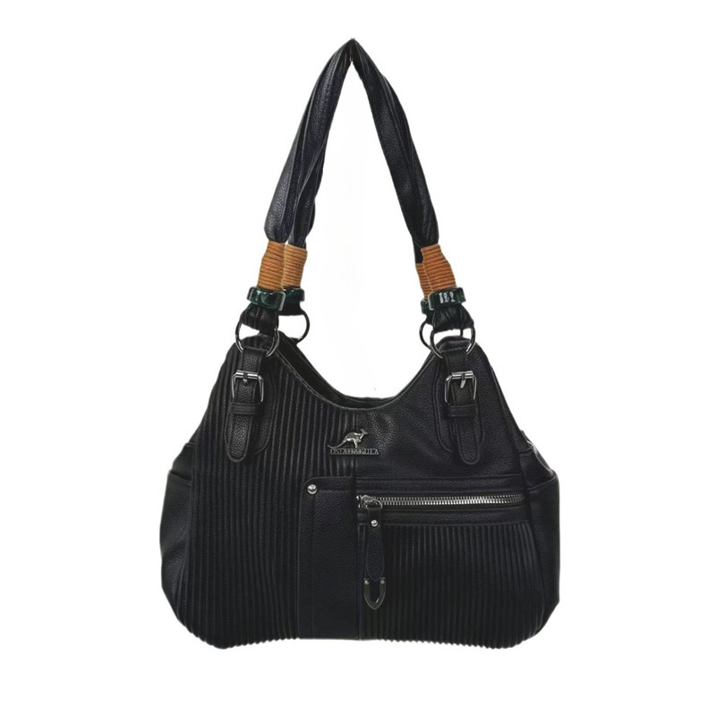 Cross-Border Exclusive Supply of Women's Fashionable Multi-Pocket Striped Handbag, Soft Leather Vegan Leather Shoulder Crossbody Bag Cross-Border Exclusive Supply of Women's Fashionable Multi-Pocket Striped Handbag, Soft Leather Vegan Leather Shoulder Crossbody Bag