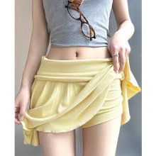 运动网球短裙女2025夏季新款高腰a字百褶裙小个子防走光黄色裙裤