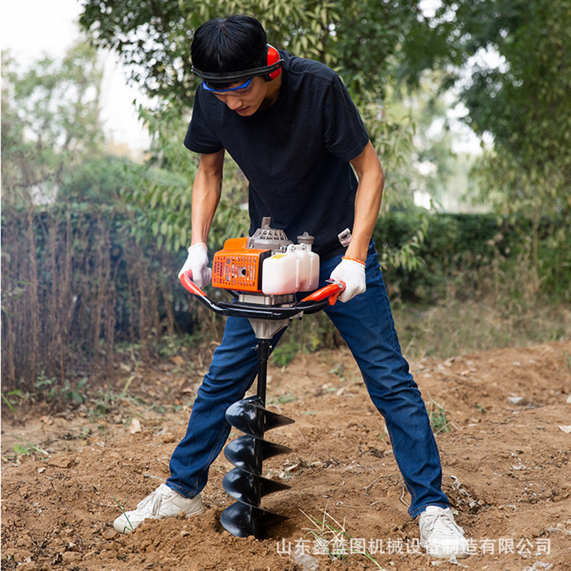 推车式直径50公分大功率挖坑机 加长钻头双人手抬农田钻坑机