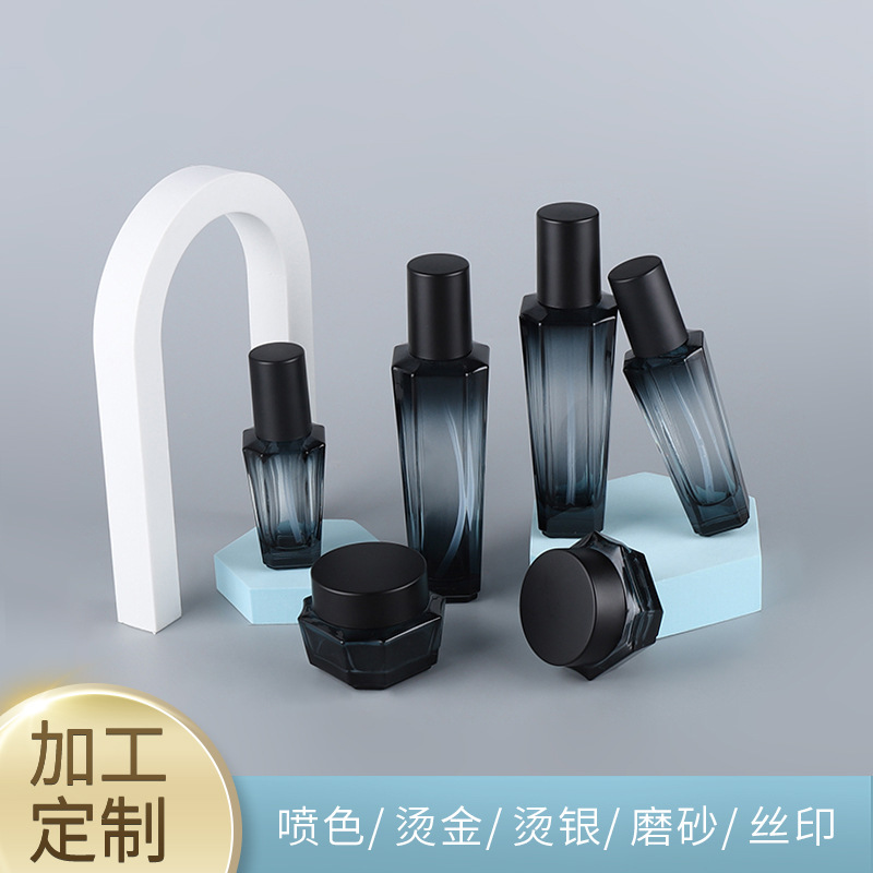 喷涂工艺玻璃瓶批发30g/50g膏霜瓶菱形水乳液精华按压瓶按压式