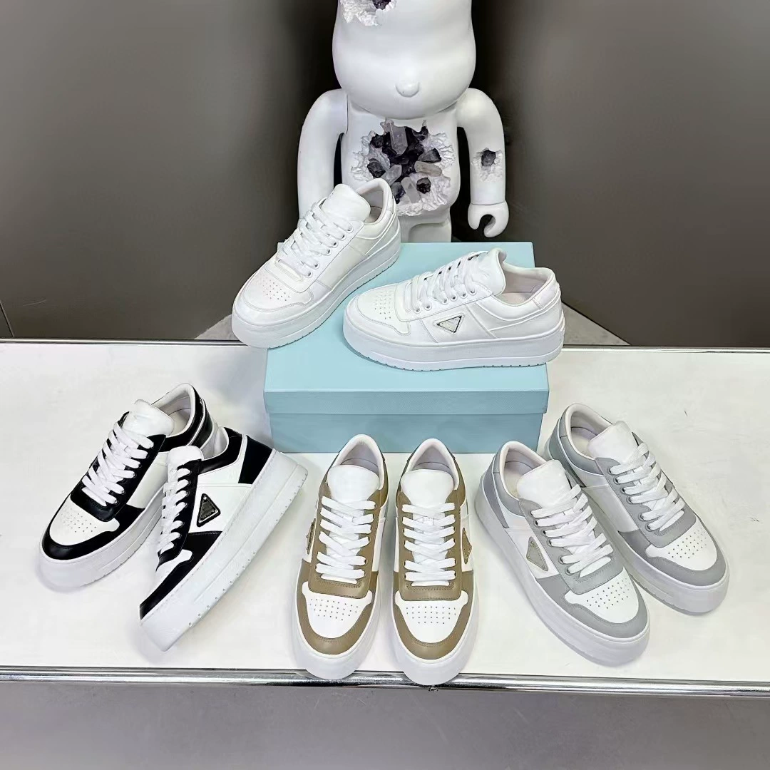 2024 новый треугольный логотип цветная толстая подошва туфель кожаная дышащая шнуровка 5CM увеличить повседневные кексы маленькие белые туфли