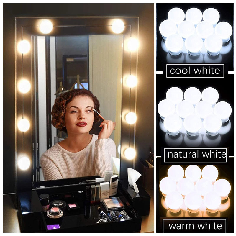 Mirror Front Light Led Makeup Light Retractable Dimming and Color-Adjusting Makeup Mirror Dressing Table 10 Bulbs Touch Control Stepless Super Bright