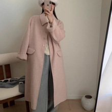 双面羊绒大衣女娃娃小领单排扣毛呢外套直筒气质含羊驼绒羊毛大衣