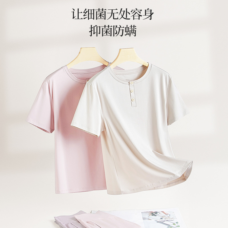 Pijamas de algodón de fibra larga para mujer, traje fino antiácaros de manga corta para primavera, otoño y verano, ropa para el hogar