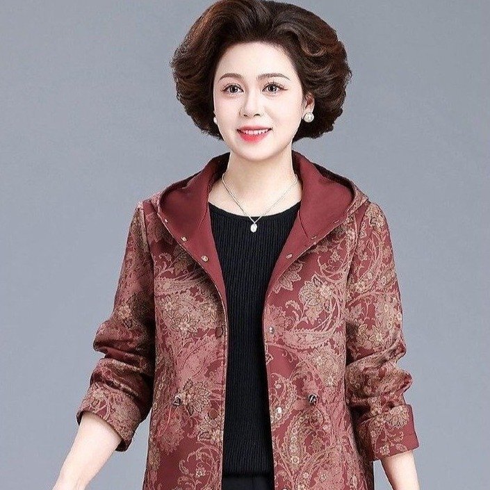 Spring and Autumn Floral Print Hooded Short Jacket for Middle-Aged Women, Loose Fit, Casual and Versatile Cardigan Top Spring and Autumn Floral Print Hooded Short Jacket for Middle-Aged Women, Loose Fit, Casual and Versatile Cardigan Top